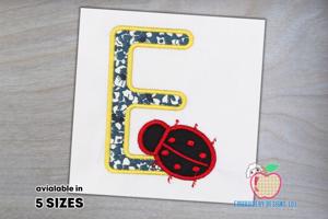 Letter E with Ladybug Embroidery Design