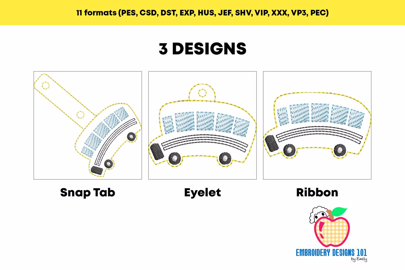 School Bus ITH Key Fob Pattern