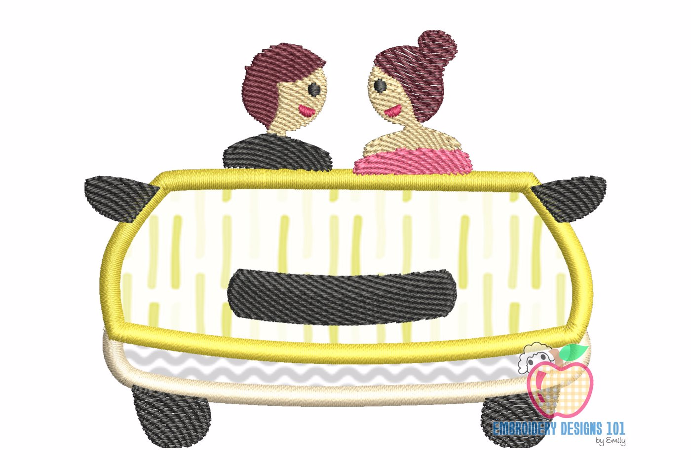 Applique Design of Wedding Car With Couple