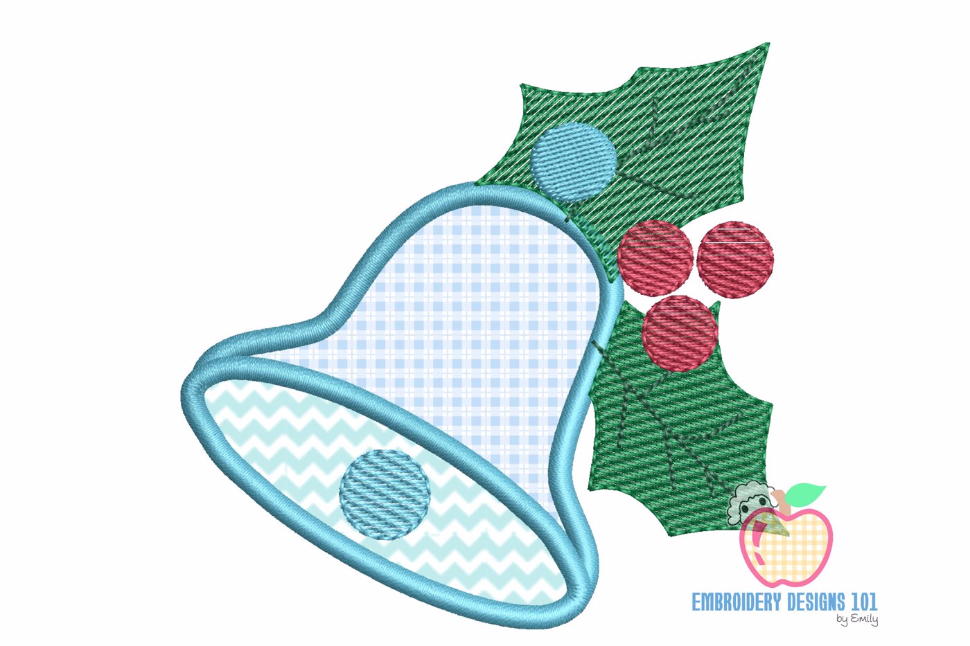 Blue Colored Chritmas Bell Applique Pattern