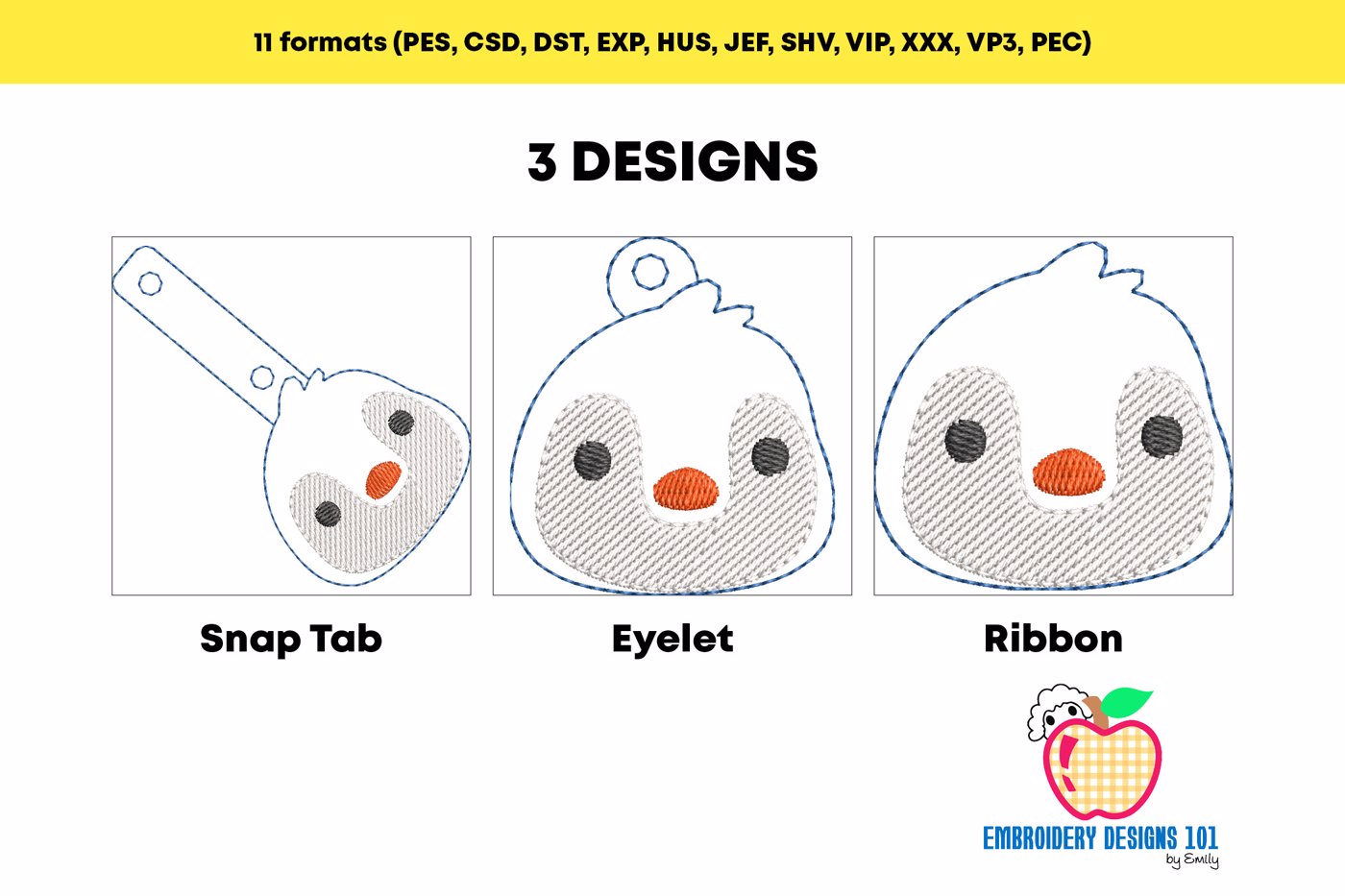 Little Cute Penguin Face ITH Snaptab Keyfob Design