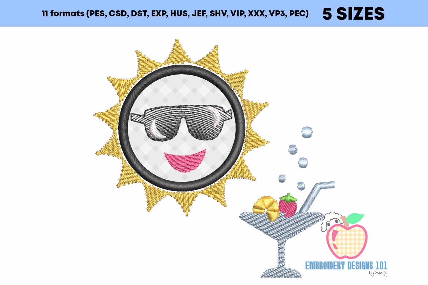 Sun Wearing Sunglasses Embroidery Design