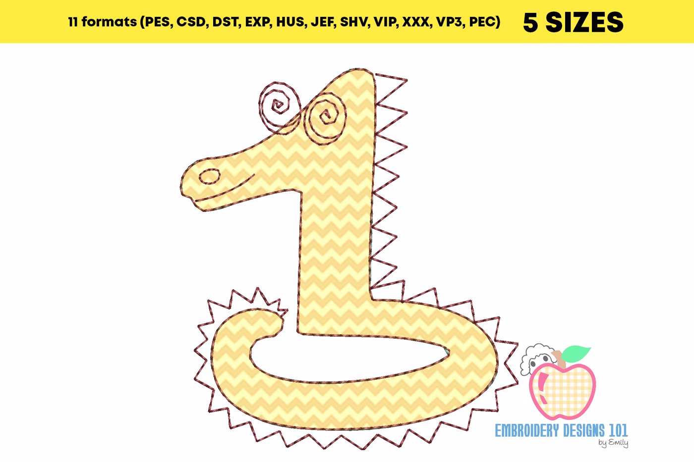 1st Birthday Cute Looking Cartoon Dinosaur Applique