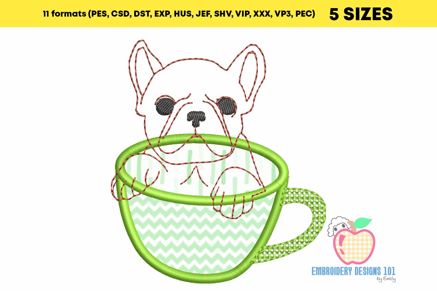 Bulldog With A Tea Cup Applique Design