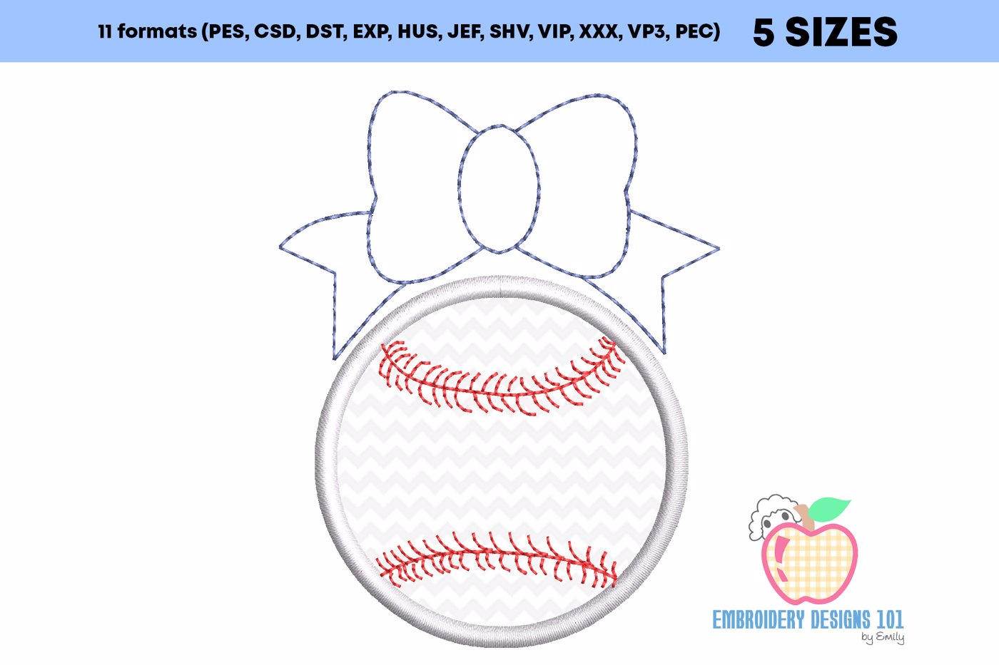 Baseball with Bow Applique Pattern