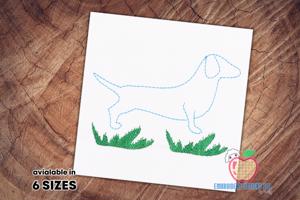 Cute Dachshund Puppy with Nature Sketch Embroidery