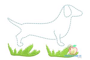 Cute Dachshund Puppy with Nature Sketch Embroidery