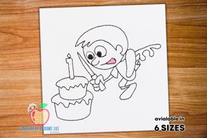 Boy Cutting His First Birthday Cake Sketch Embroidery