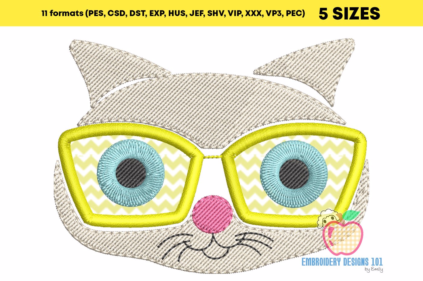 Happy Cat Wearing Sunglasses Applique