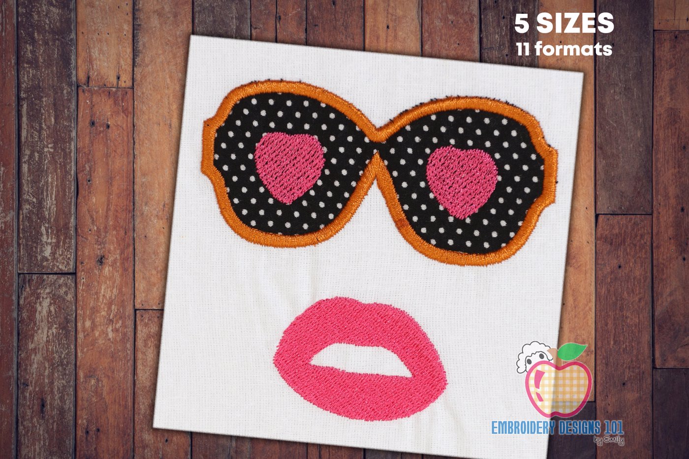 Love sunglasses with female lips embroidery applique
