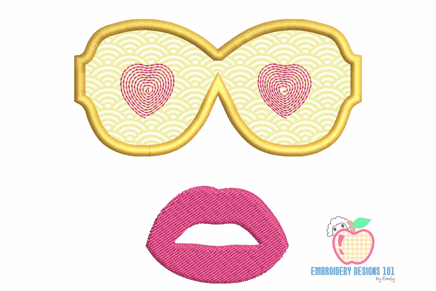 Love sunglasses with female lips embroidery applique