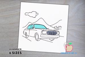 Car Parked on Road Sketch Embroidery