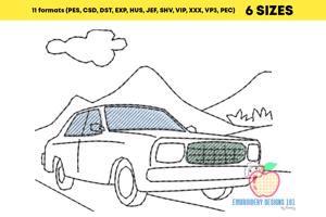 Car Parked on Road Sketch Embroidery
