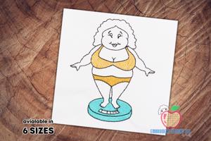 Fat Woman Taking Her Weight Sketch Embroidery