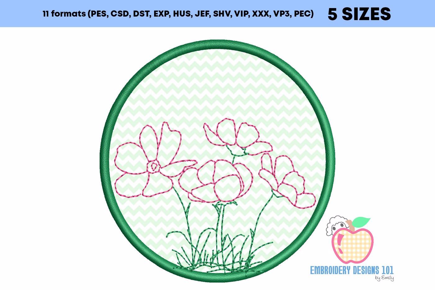 The Cosmea Flowers In The Circle Applique Pattern