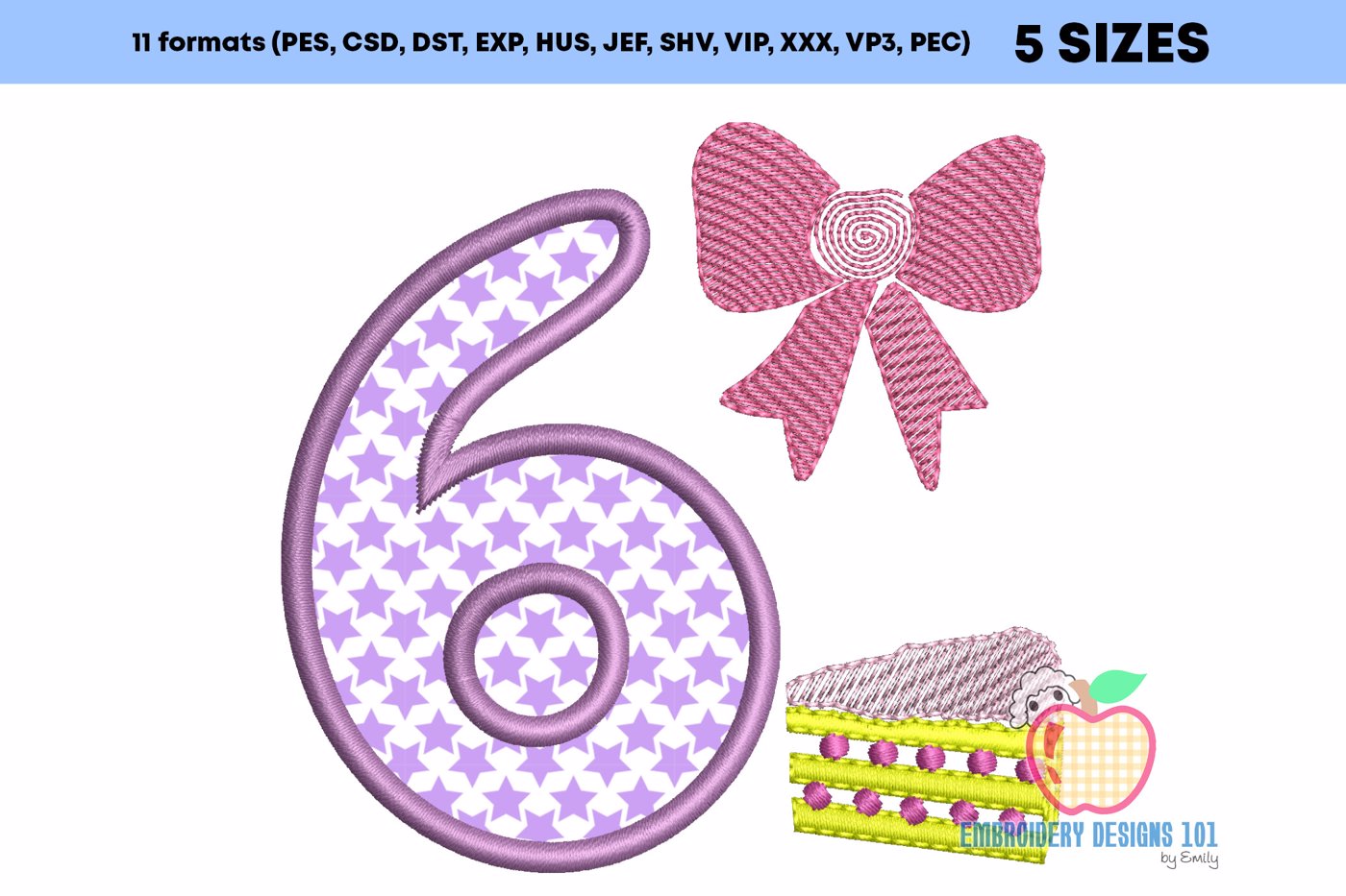 6th Birthday with Bow and Cake Applique for Kids