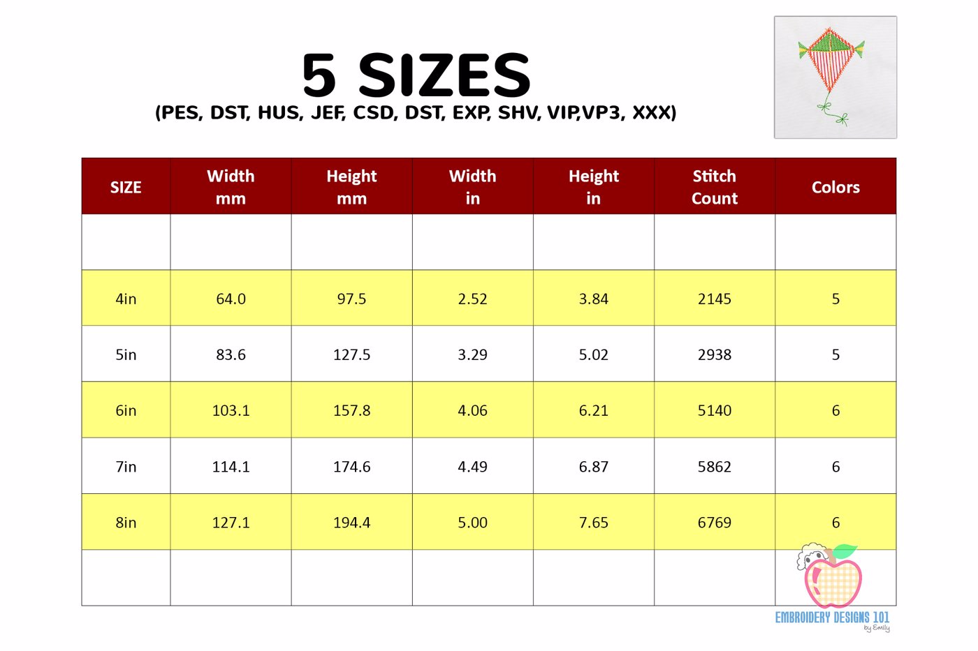 Colorful flying kite applique design  digital machine embroidery design