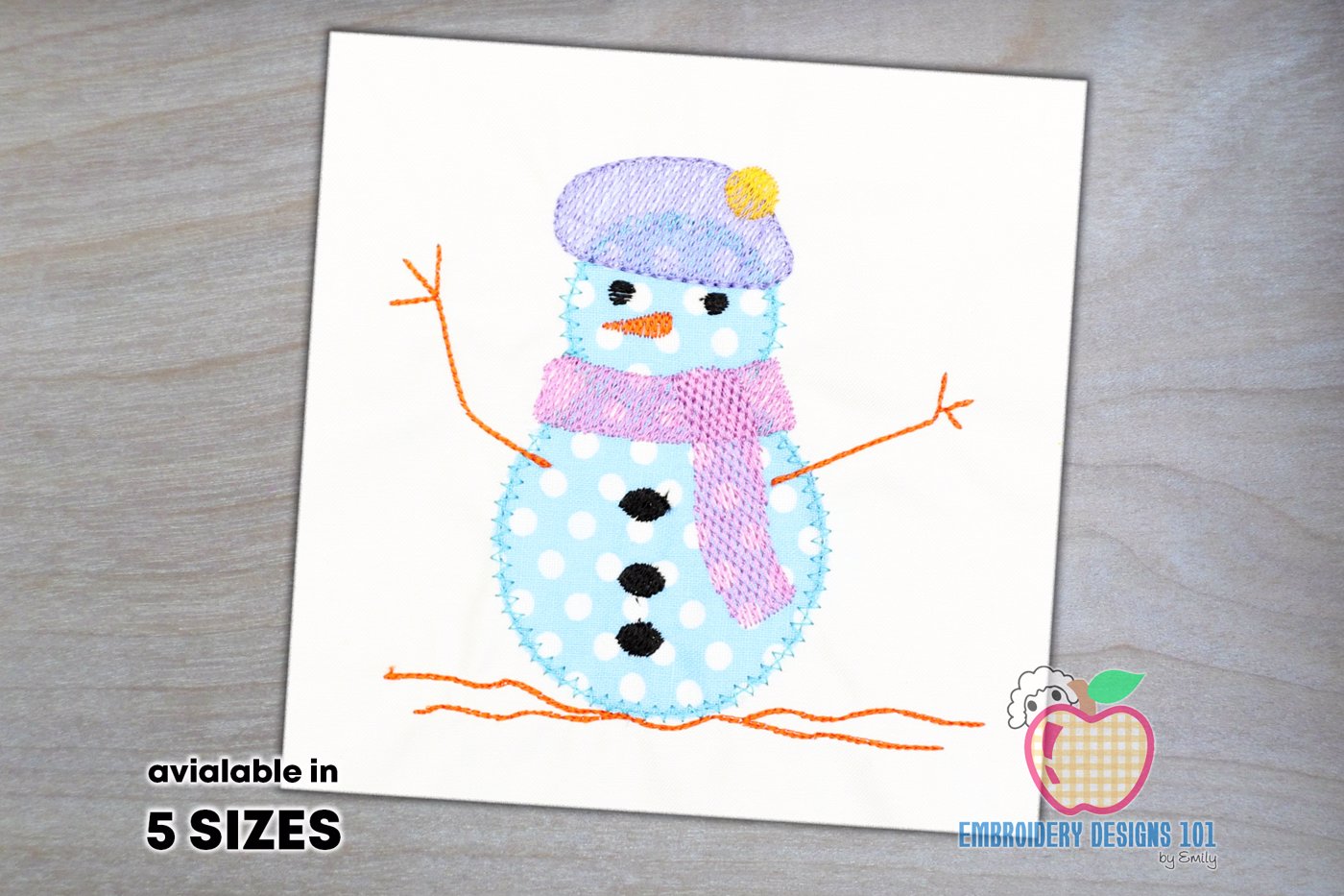 Snowman With A Pink Scarf Embroidery Applique