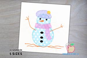 Snowman With A Pink Scarf Embroidery Applique