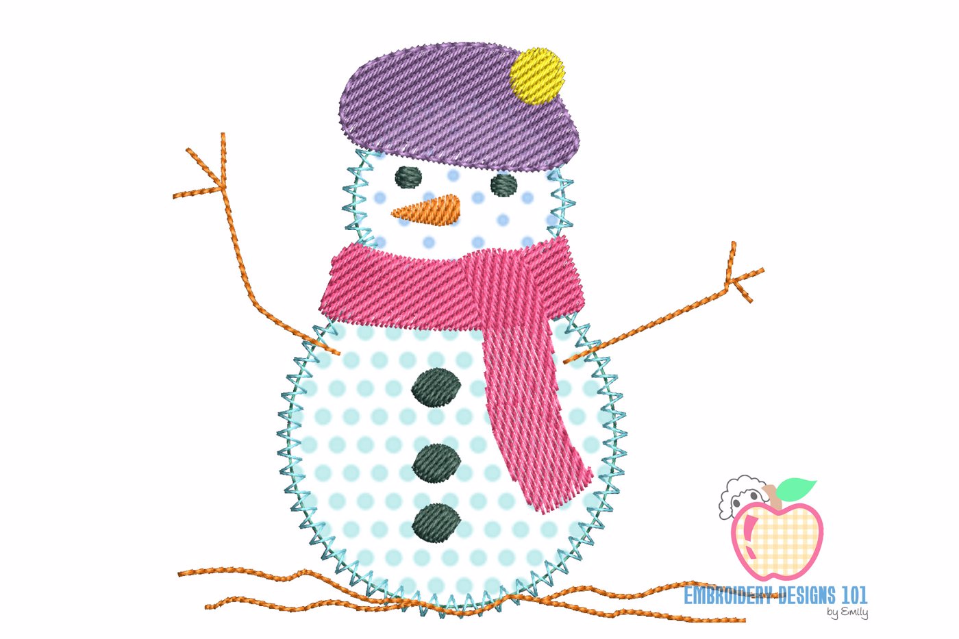 Snowman With A Pink Scarf Embroidery Applique