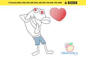 Love Fish Sketch Embroidery