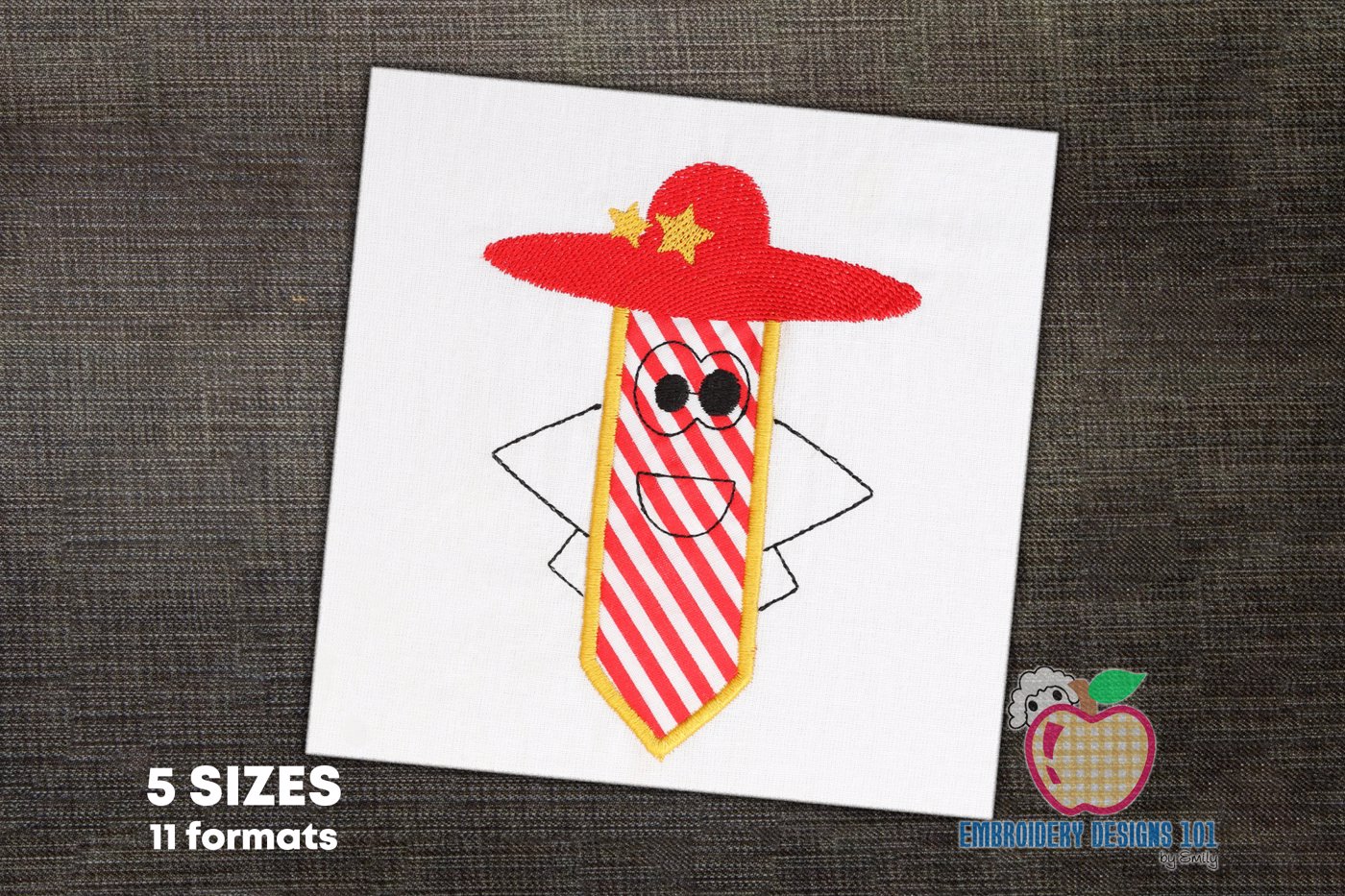 Pencil cartoon character wearing hat Applique for Kids