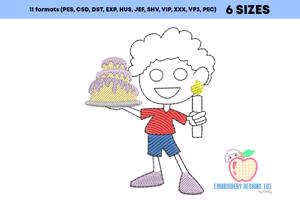 Boy With Birthday Cake And Candle In Hands Quick Stitch