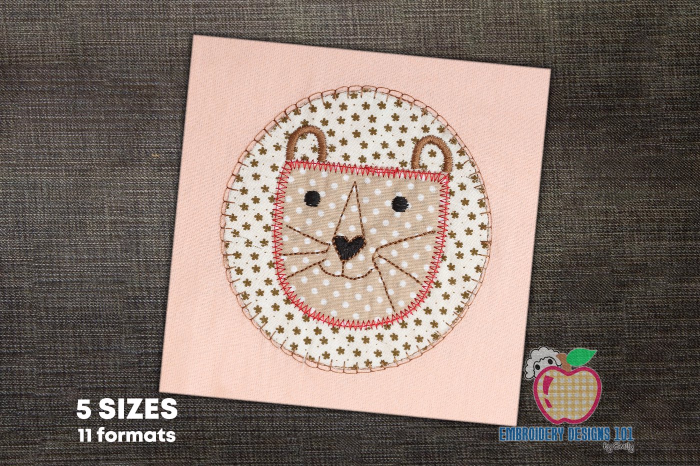 Cartoon Lion Face in Circle Applique Pattern