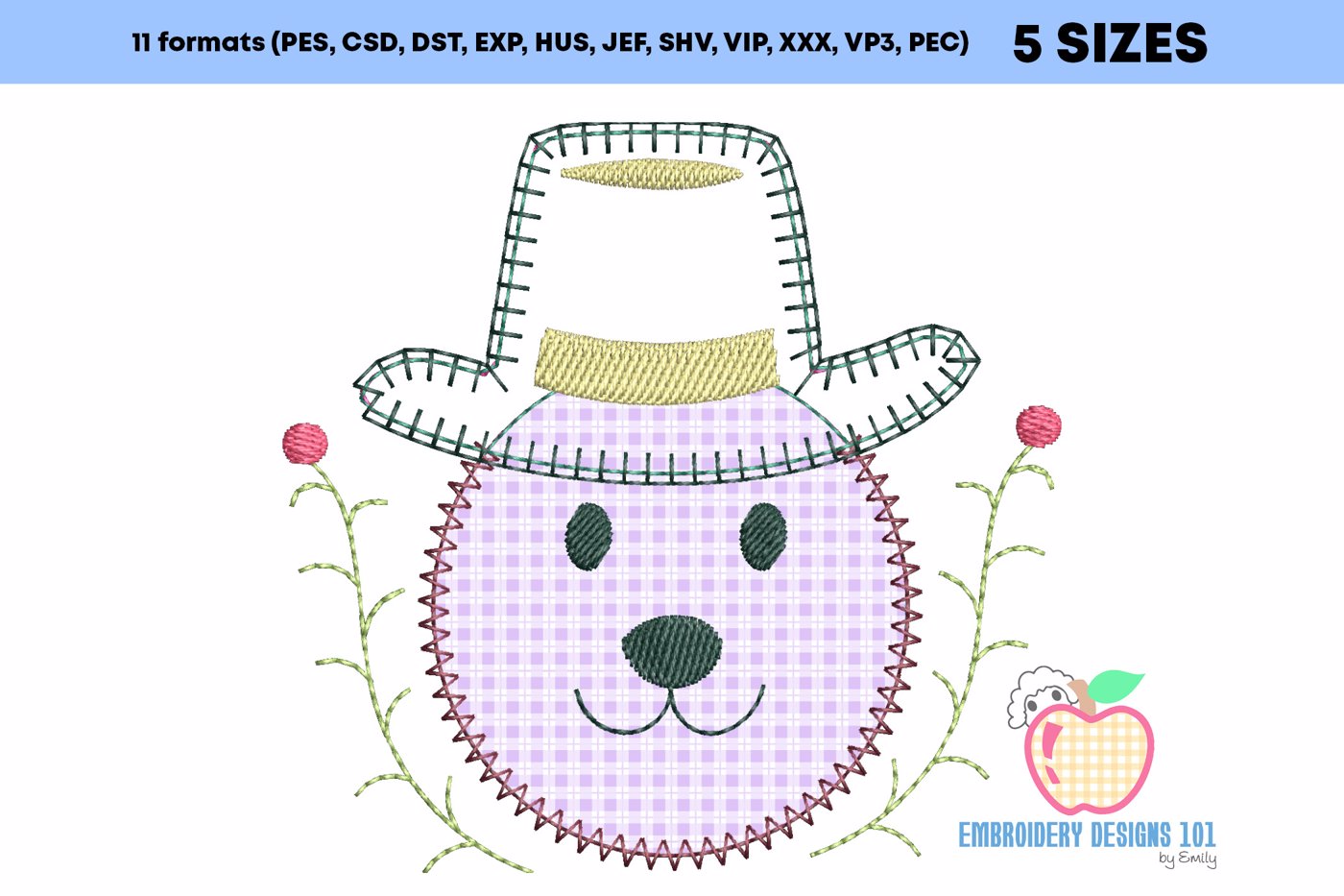 Face Of The Dog With Hat Embroidery Applique Designs
