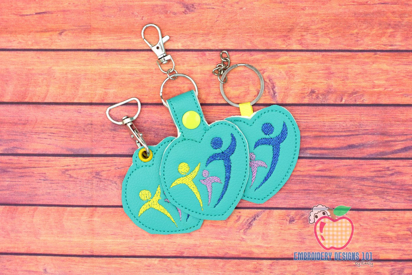 Colorful happy family ITH Keyfob Design