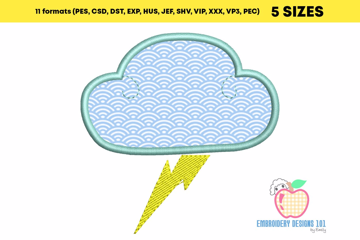 Lightening Cloud Design Applique Pattern