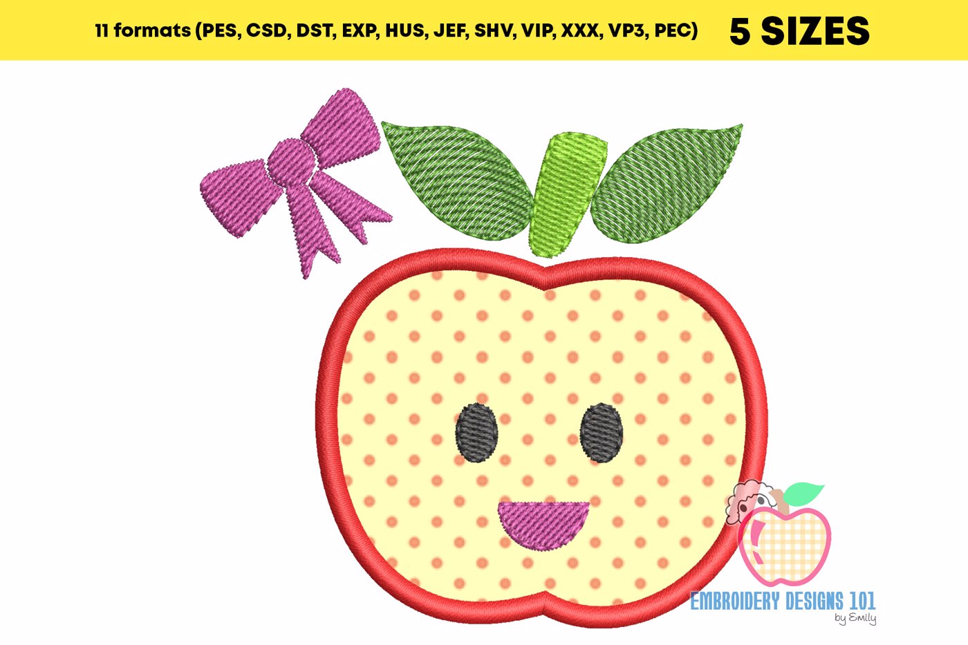 Apple with Bow Applique for Kids