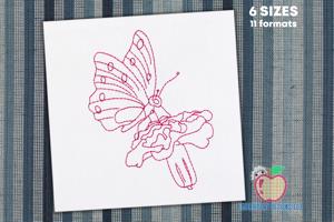 A Butterfly With Pink Outline On Nature Flower Bean Stitch