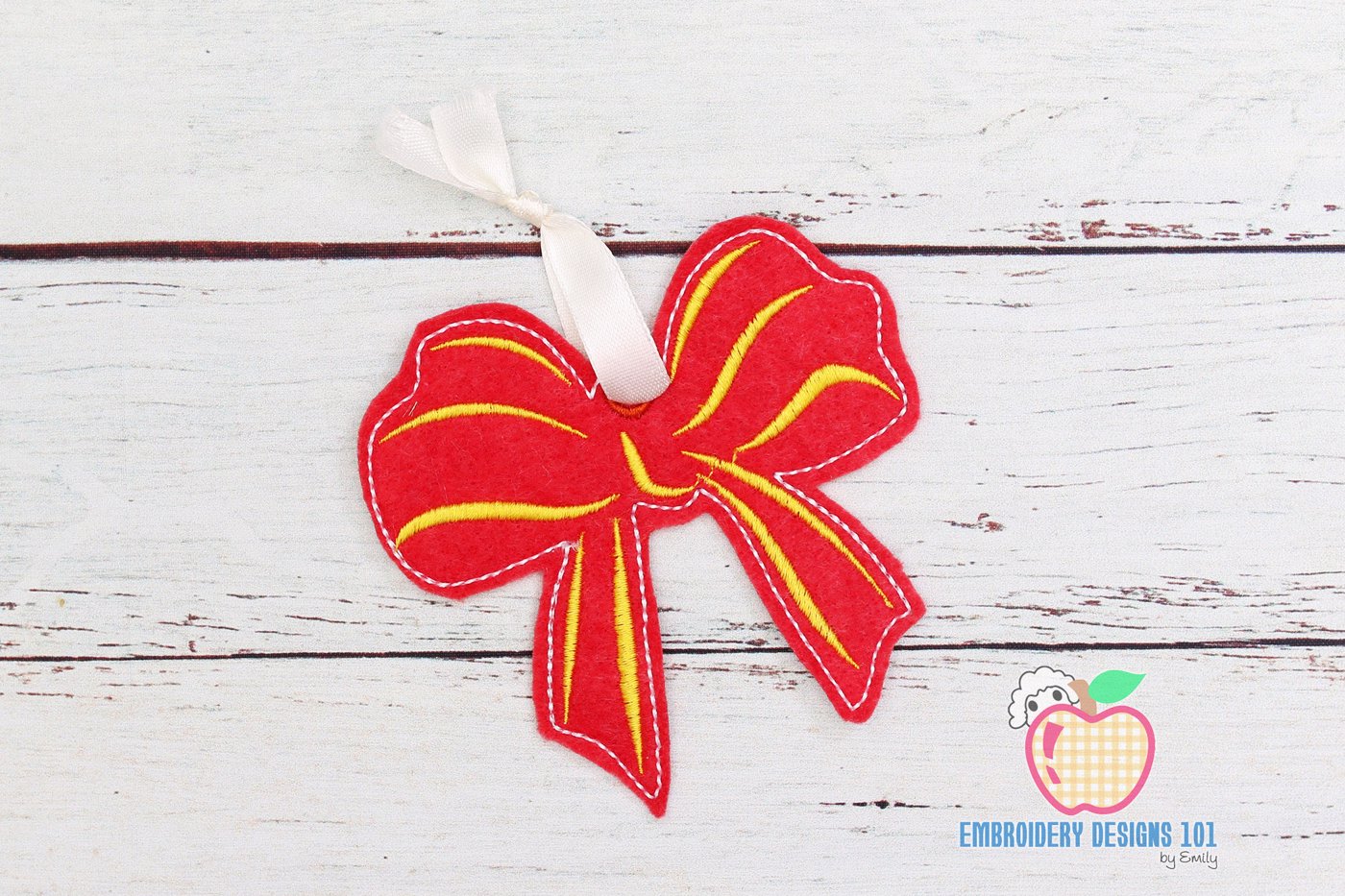 Red Gift Bow In The Hoop Ornament