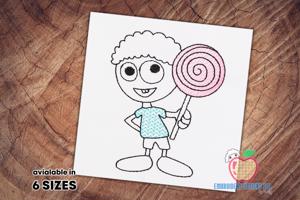Child Eating Candy Sketch Embroidery