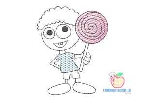 Child Eating Candy Sketch Embroidery