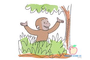 Curious George Monkey Sketch Embroidery