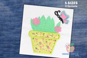 Plant Pot With Butterfly Embroidery Applique