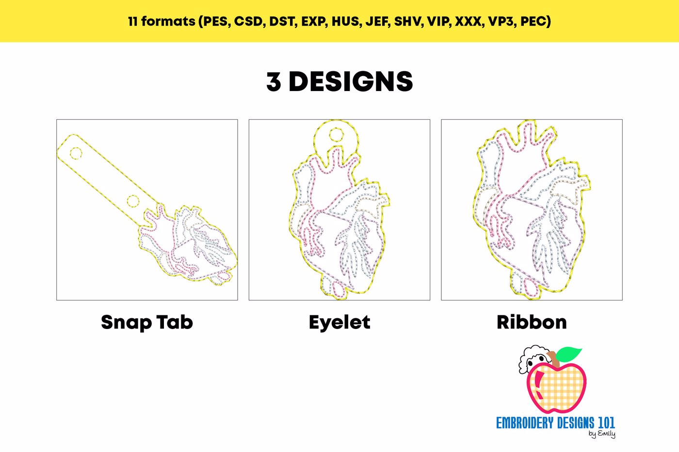 Heart Shape ITH Key Fob Pattern