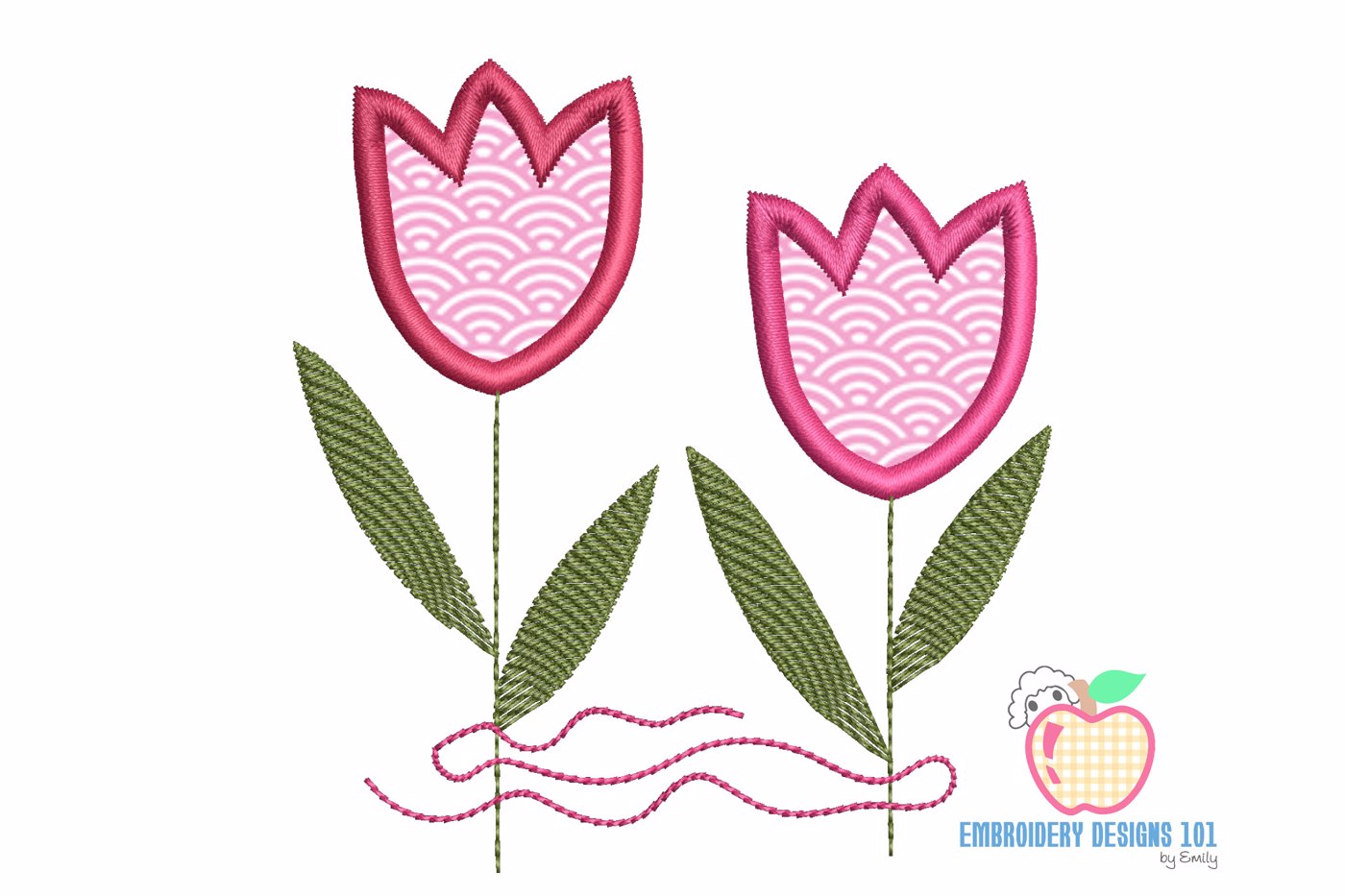 Two Pink Colored Tulip Flowers Tied With Thread Applique