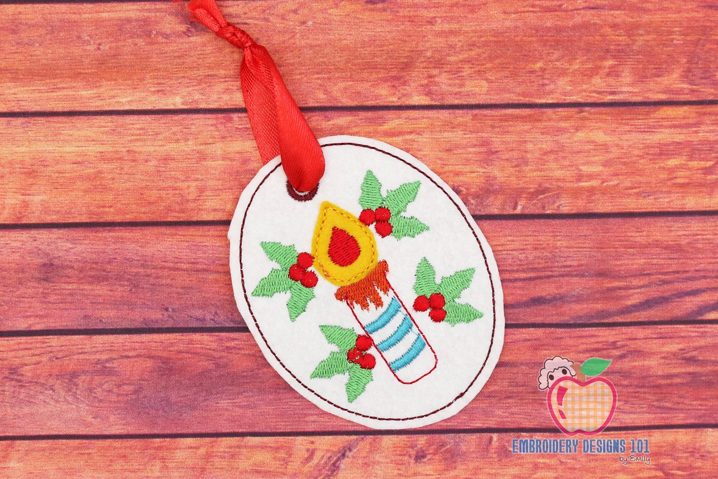 Christmas candle and Holly Berry ITH Ornament