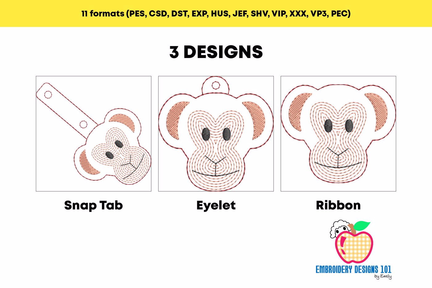 Chimpanzee Head ITH Snaptab Keyfob Design