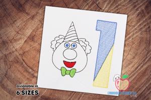 V 1st Birthday Funny Clown Head Cartoon Character Quick Stitch
