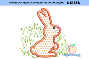 Rabbit Sitting on Grass Embroidery Design