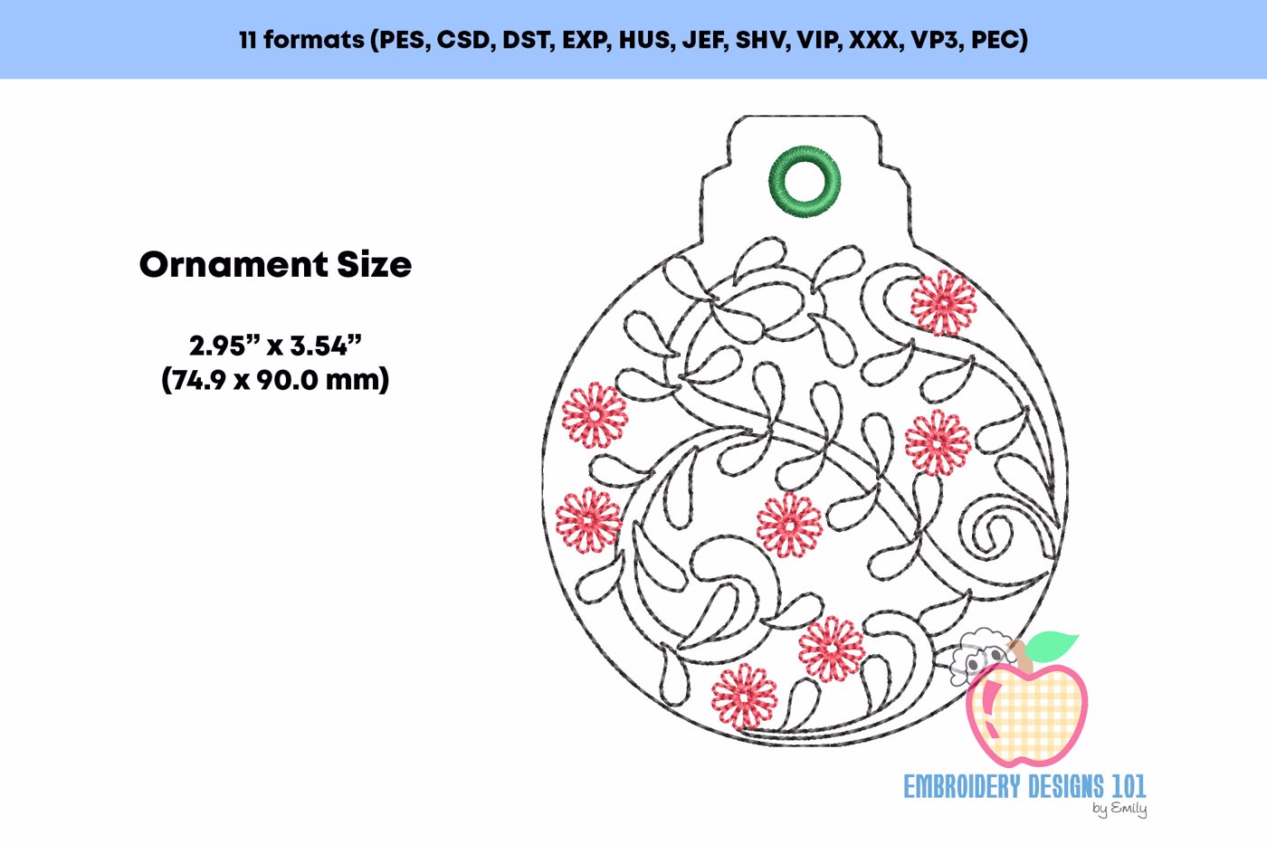 Christmas Ball with Flower Design ITH Ornament