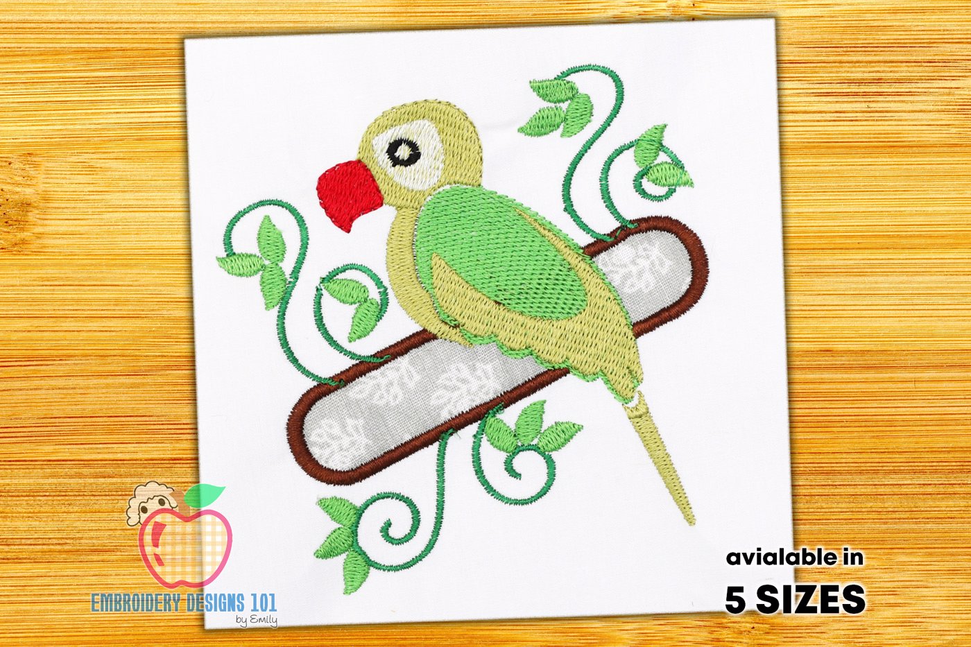 A Parrot Sitting On The Branch With Flowers Applique