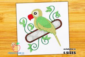 A Parrot Sitting On The Branch With Flowers Applique