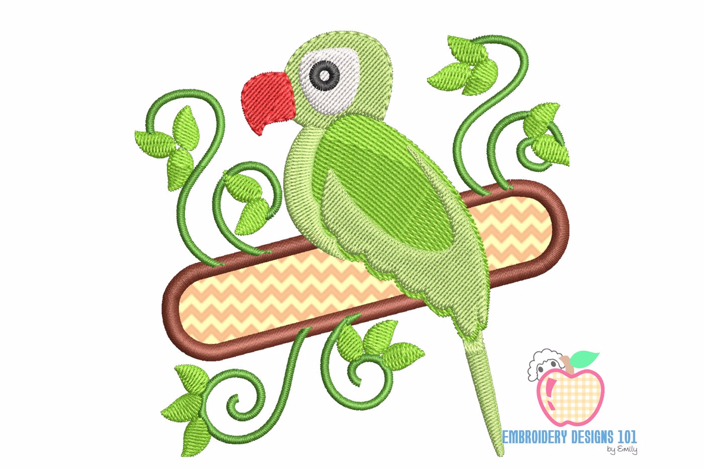 A Parrot Sitting On The Branch With Flowers Applique