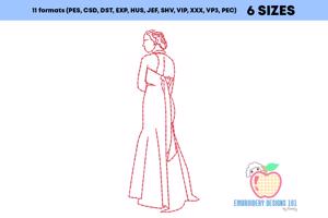 A Woman Standing In Beautiful Dress Line Art