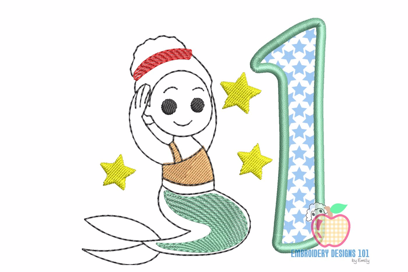 Little Cute Mermaid Sitting Near One Embroidery Design
